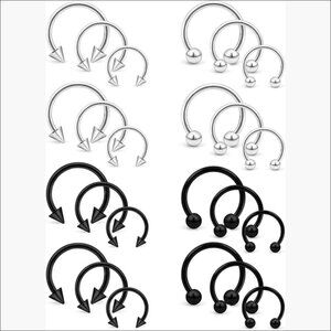 316L Surgical Steel Horseshoe Rings Piercing Jewelry 24 Piece Set